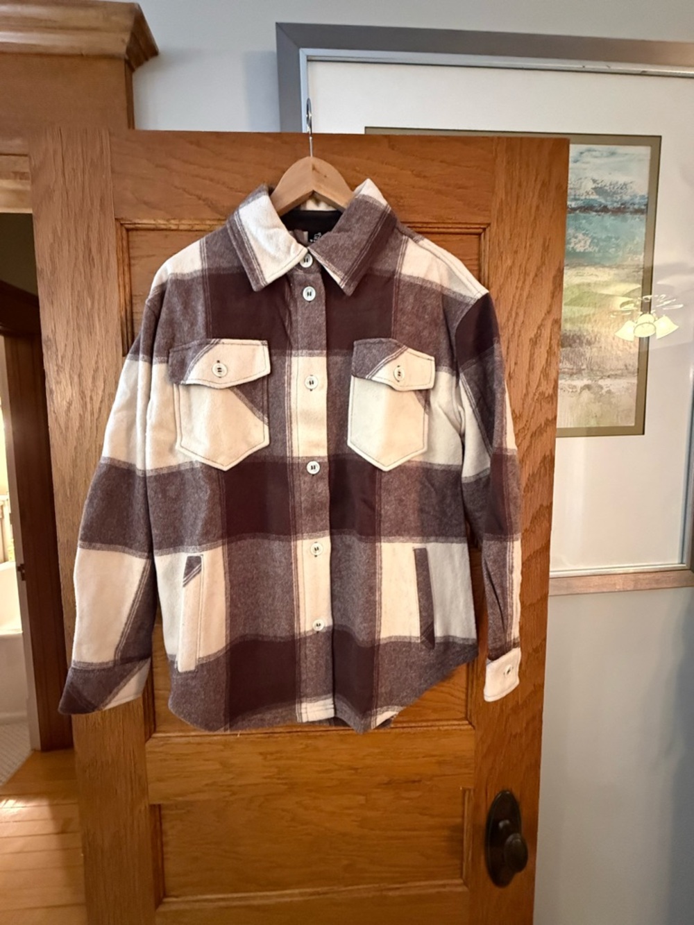WOOLX Sawyer Shacket Brown & Cream Plaid Women's Jacket - Picture 3 of 6